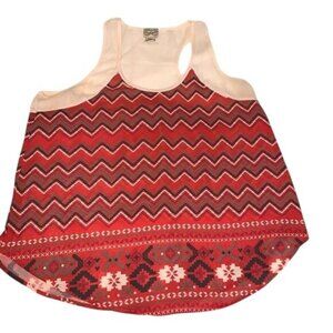 Chevron Print Red & Cream Sleeveless Tank Top By Eyelash Couture 100% Polyester